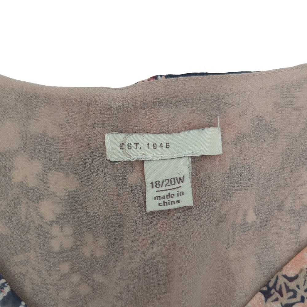 EST. 1946 Womens Plus 18/20W Navy Floral V-Neck Chiffon Blouse Bubble Sleeve - Picture 4 of 8